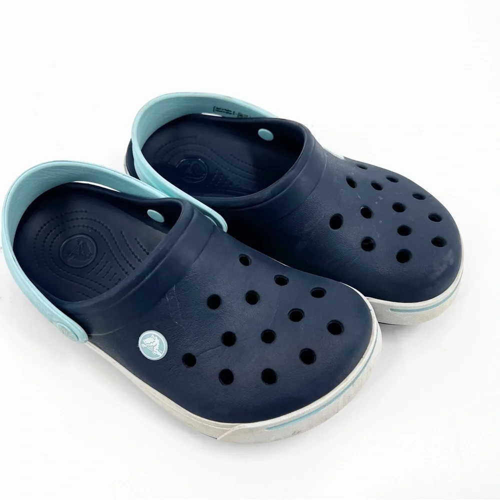 ✅‎ Crocs Kids' Crocband II Clog Navy Blue, Sky Blue and White Shoe 3 WATERPROOF